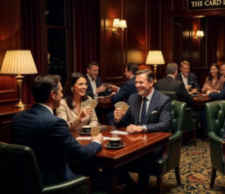 Inviting card room lounge with bespoke tables at The Blazing Showdown