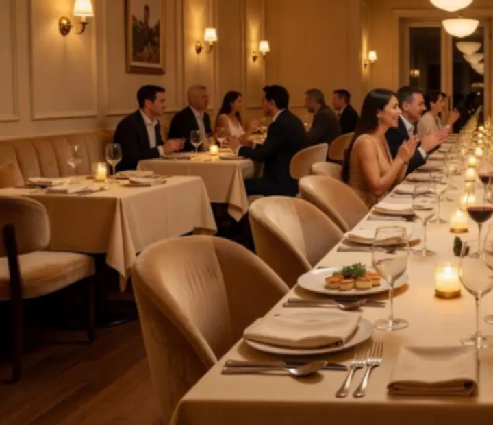 Elegant warm bistro banquet interior at The Blazing Showdown