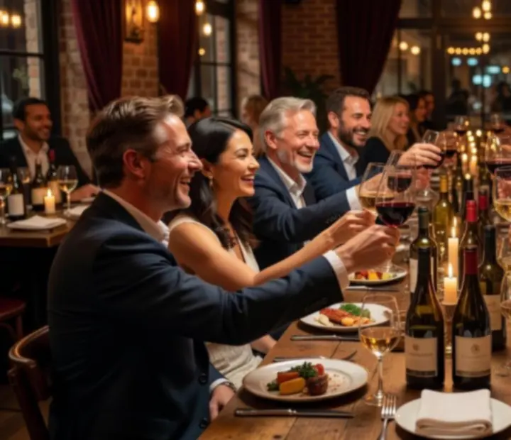 A real event at Theblazingshowdown featuring guests dining together in a warmly lit bistro setting